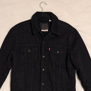 Levi's Ex-boyfriend PREMIUM Women Sherpa Trucker Jacket Black Denim Size Medium